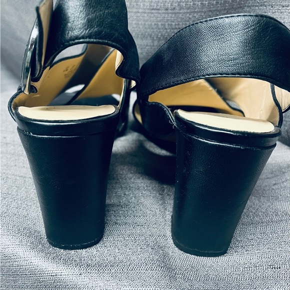 Franco Sarto Black Leather Block Heels Size 9 - Picture 6 of 7